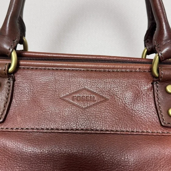 Fossil Mens Estate Brown/cognac Leather Weekender Travel Framed Duffle Bag - Picture 8 of 10